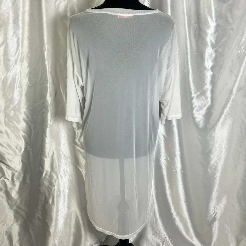 Sheer White Tunic Swim Cover-Up – Half Sleeve Resortwear – OSFM